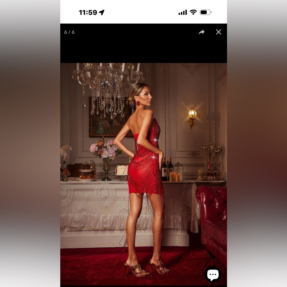 Elegant Red Off-Shoulder Dress - Picture 3 of 7